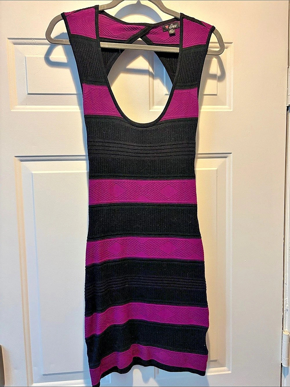 Guess Striped Cutout Mini Dress in Black & Purple Size Small